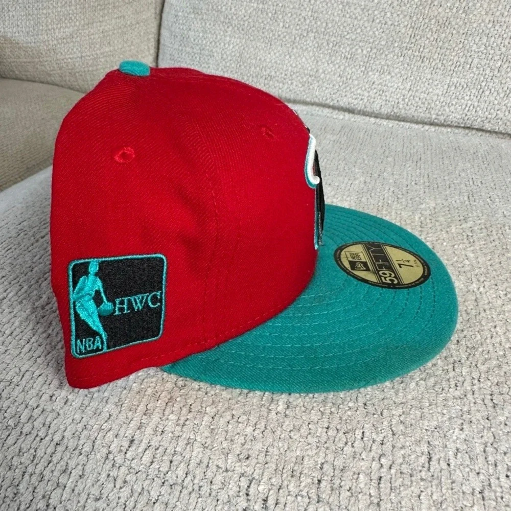 New‎ Era 59FIFTY Miami Heat Hardwood Classics Fitted Hat Red Teal 7 1/4 NBA Cap